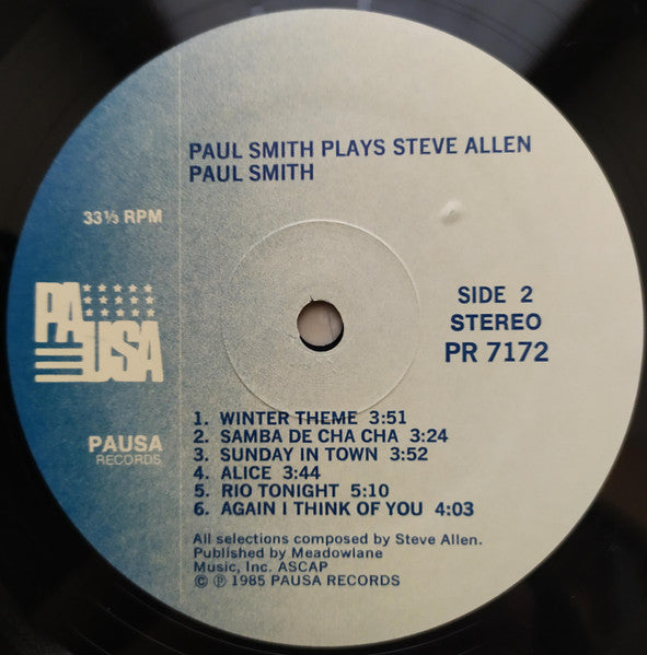 Paul Smith (5) - Paul Smith Plays Steve Allen (Vinyl, LP, Album) Very Good (VG) / Very Good (VG)
