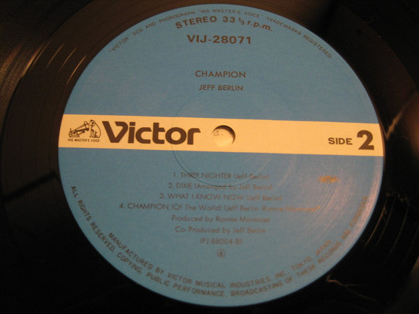 Jeff Berlin - Champion (Vinyl, LP, Album) Very Good Plus (VG+) / Very Good Plus (VG+)