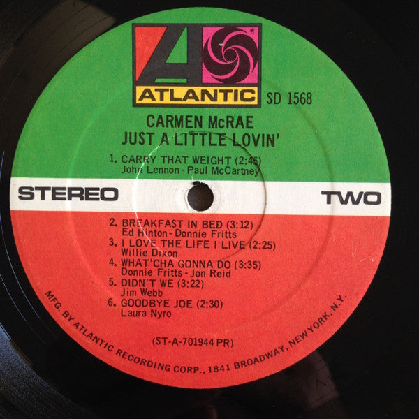 Carmen McRae - Just A Little Lovin' (Vinyl, LP, Album) Good Plus (G+) / Very Good (VG)