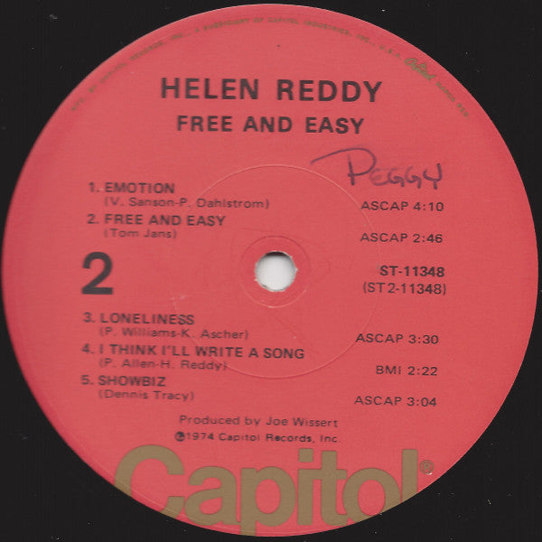 Helen Reddy - Free And Easy (Vinyl, LP, Album) Very Good Plus (VG+) / Very Good (VG)