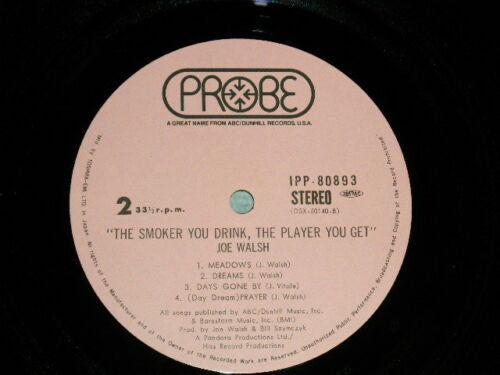 Joe Walsh - The Smoker You Drink, The Player You Get (Vinyl, LP, Album) Very Good Plus (VG+) / Very Good (VG)