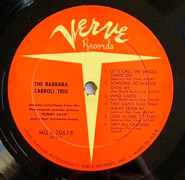 Barbara Carroll Trio - Funny Face (Vinyl, LP, Mono) Good Plus (G+) / Good (G)