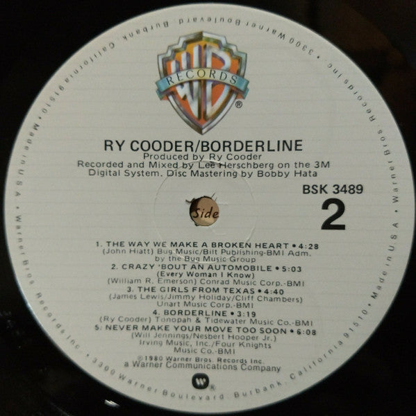 Ry Cooder - Borderline (Vinyl, LP, Album) Very Good (VG) / Very Good Plus (VG+)