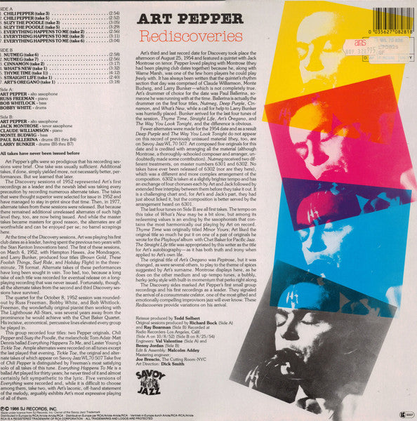Art Pepper - Rediscoveries (Vinyl, LP) Very Good (VG) / Very Good (VG)