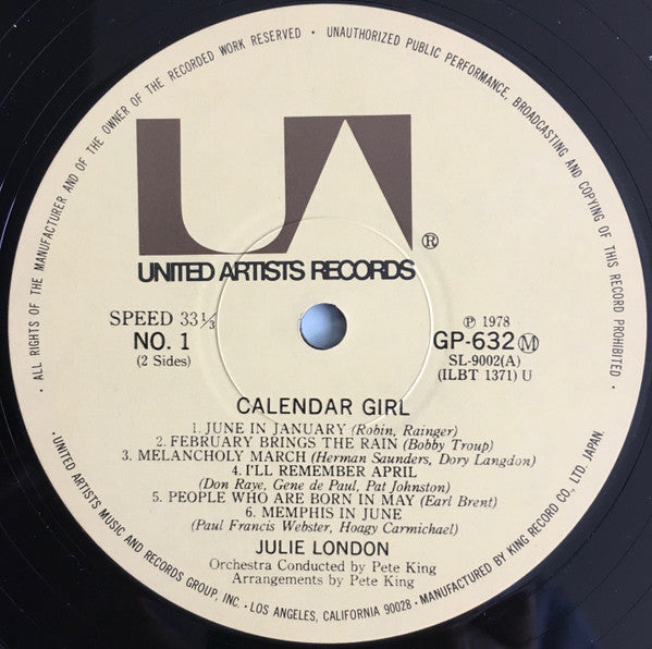 Julie London - Calendar Girl (Vinyl, LP, Mono) Near Mint (NM or M-) / Very Good (VG)