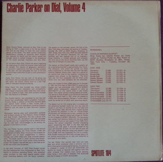 Charlie Parker - Charlie Parker On Dial Volume 4 (Vinyl, LP, Compilation, Mono) Very Good Plus (VG+) / Very Good (VG)