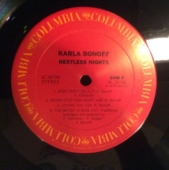 Karla Bonoff - Restless Nights (Vinyl, LP, Album, Stereo) Very Good Plus (VG+) / Very Good (VG)