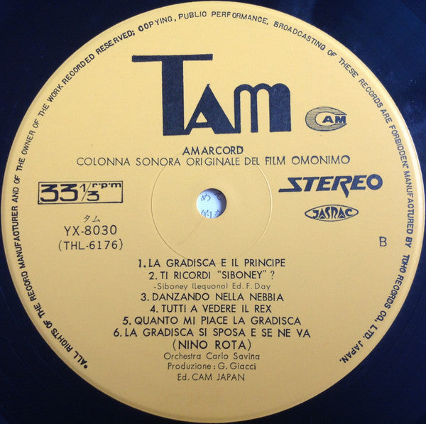 Nino Rota - Amarcord (Vinyl, LP, Stereo) Very Good (VG) / Good Plus (G+)