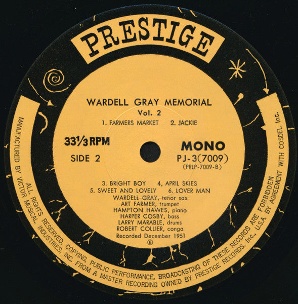 Wardell Gray - Memorial Volume Two (Vinyl, LP, Album, Mono, Reissue, Remastered) Very Good (VG) / Very Good (VG)