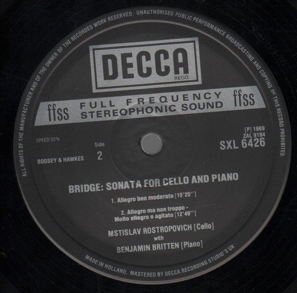 Franz Schubert - Schubert: Sonata For Arpeggione And Piano / Bridge: Sonata For Cello And Piano (Vinyl, LP, Album, Repress) Near Mint (NM or M-) / Very Good Plus (VG+)