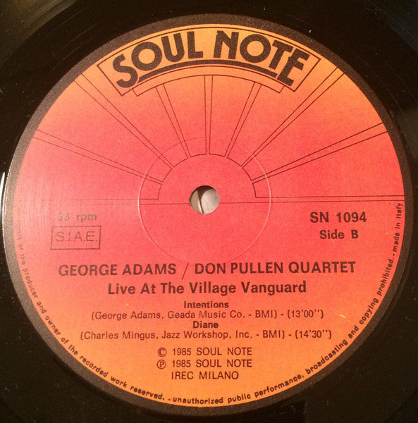 George Adams - Don Pullen Quartet - Live At Village Vanguard (Vinyl, LP, Album) Very Good Plus (VG+) / Very Good (VG)