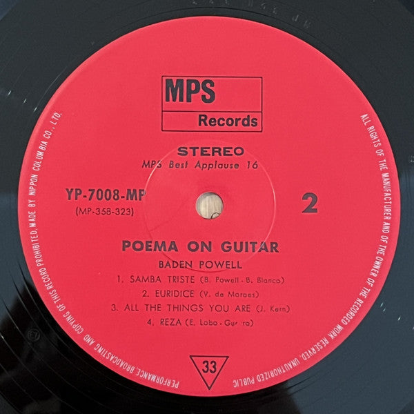 Baden Powell - Poema On Guitar (Vinyl, LP, Album, Reissue) Very Good Plus (VG+) / Good Plus (G+)