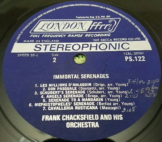 Frank Chacksfield & His Orchestra - Immortal Serenades (Vinyl, LP, Album, Stereo) Near Mint (NM or M-) / Very Good Plus (VG+)