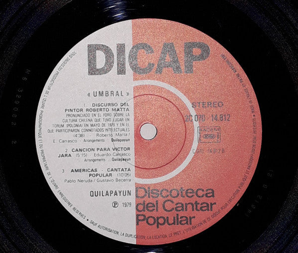 Quilapayún - Umbral (Vinyl, LP, Album) Very Good Plus (VG+) / Good Plus (G+)