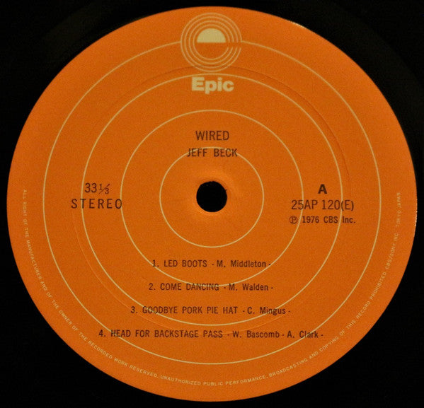 Jeff Beck - Wired (LP, Album, Stereo) - Very Good (VG) / Very Good (VG)