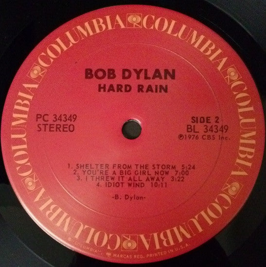 Bob Dylan - Hard Rain (Vinyl, LP, Album) Very Good (VG) / Good Plus (G+)