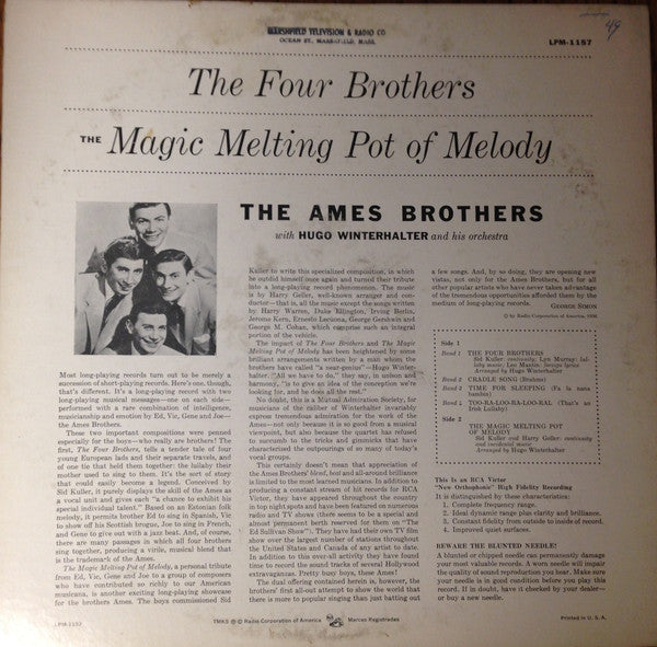 The Ames Brothers - The Magic Melting Pot Of Melody (Vinyl, LP, Mono) Very Good Plus (VG+) / Good Plus (G+)