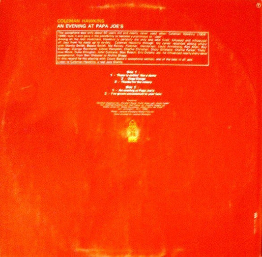 Coleman Hawkins - An Evening At Papa Joe's (Vinyl, LP, Album, Reissue) Very Good (VG) / Very Good (VG)
