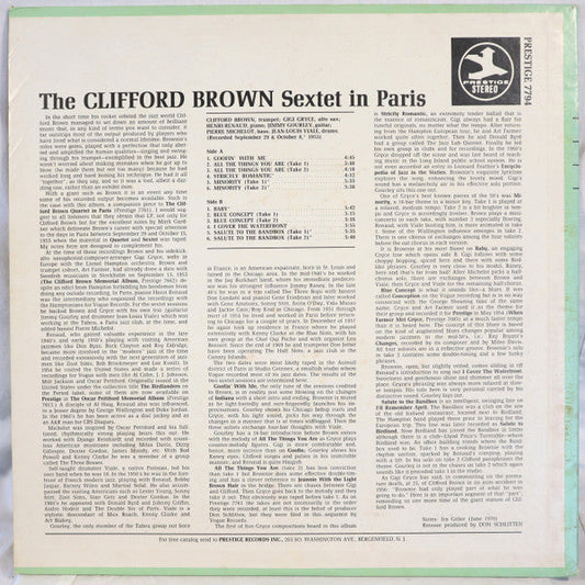 Clifford Brown Sextet - The Clifford Brown Sextet In Paris (Vinyl, LP, Compilation, Reissue, Remastered, Stereo) Very Good Plus (VG+) / Very Good Plus (VG+)