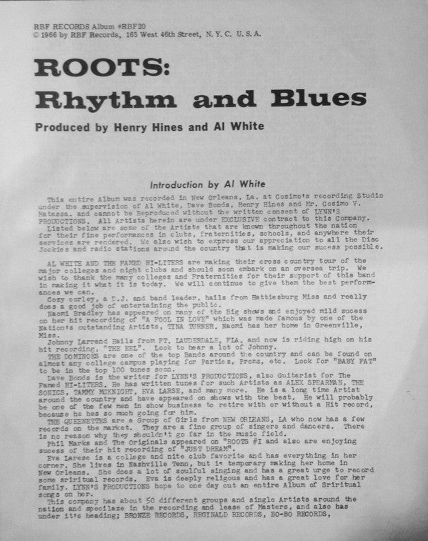Various - Roots: Rhythm And Blues (Vinyl, LP, Compilation) Good Plus (G+) / Good Plus (G+)