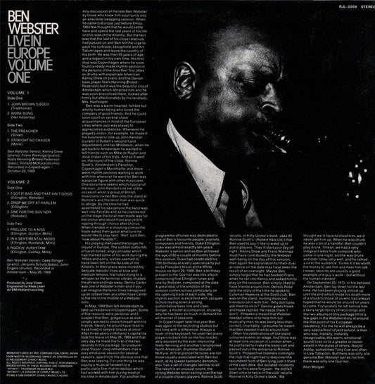Ben Webster - Live In Europe Volume One (Vinyl, LP, Reissue, Stereo) Very Good Plus (VG+) / Very Good Plus (VG+)