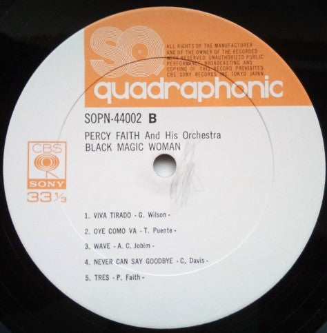 Percy Faith & His Orchestra - Black Magic Woman (Vinyl, LP, Album, Quadraphonic) Very Good (VG) / Very Good (VG)