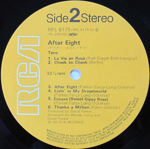 Taco - After Eight (Vinyl, LP, Album) Very Good Plus (VG+) / Very Good Plus (VG+)