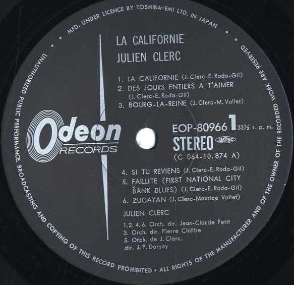 Julien Clerc - La Californie (Des Jours Entiers À T'aimer) (Vinyl, LP, Album) Very Good Plus (VG+) / Very Good (VG)