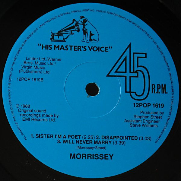 Morrissey - Everyday Is Like Sunday (Vinyl, 12", 45 RPM, Single) Very Good Plus (VG+) / No Cover