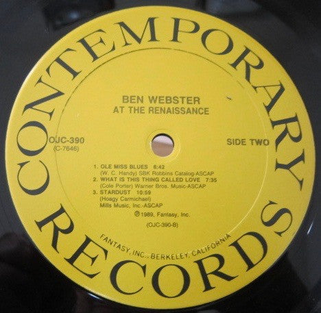Ben Webster - At The Renaissance (Vinyl, LP, Album, Reissue, Remastered) Near Mint (NM or M-) / Very Good Plus (VG+)
