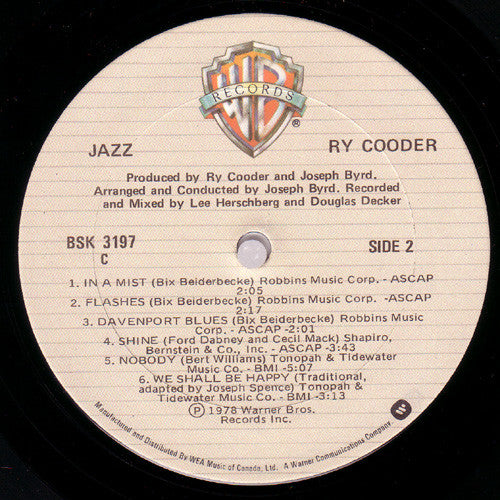 Ry Cooder - Jazz (Vinyl, LP, Album) Very Good Plus (VG+) / Very Good (VG)