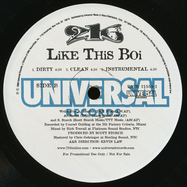 216 - Hey Hey / Like This Boi (Vinyl, 12", Promo) Very Good Plus (VG+) / Very Good (VG)