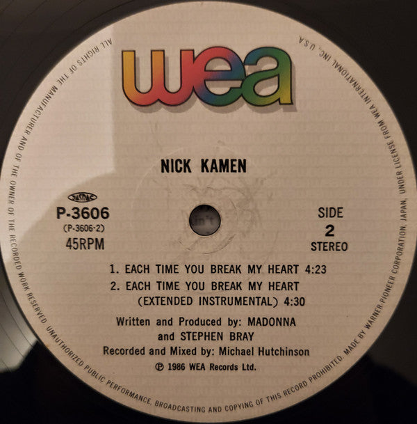 Nick Kamen - Each Time You Break My Heart (Vinyl, 12", 45 RPM, Stereo)