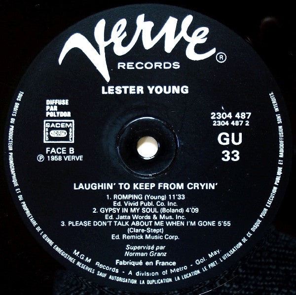 Lester Young - Laughin' To Keep From Cryin' (Vinyl, LP, Album, Reissue, Stereo) Very Good (VG) / Very Good Plus (VG+)