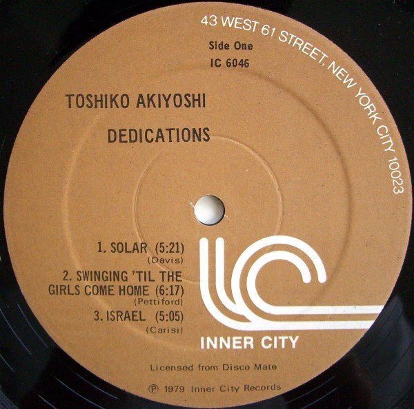 Toshiko Akiyoshi Trio - Dedications (Vinyl, LP, Album) Very Good Plus (VG+) / Very Good (VG)