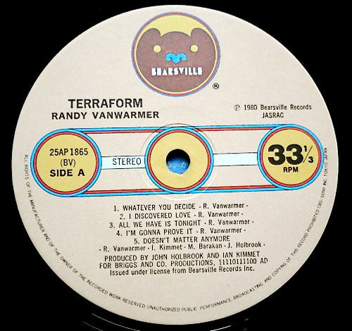 Randy Vanwarmer - Terraform (Vinyl, LP, Album) Very Good Plus (VG+) / Very Good (VG)