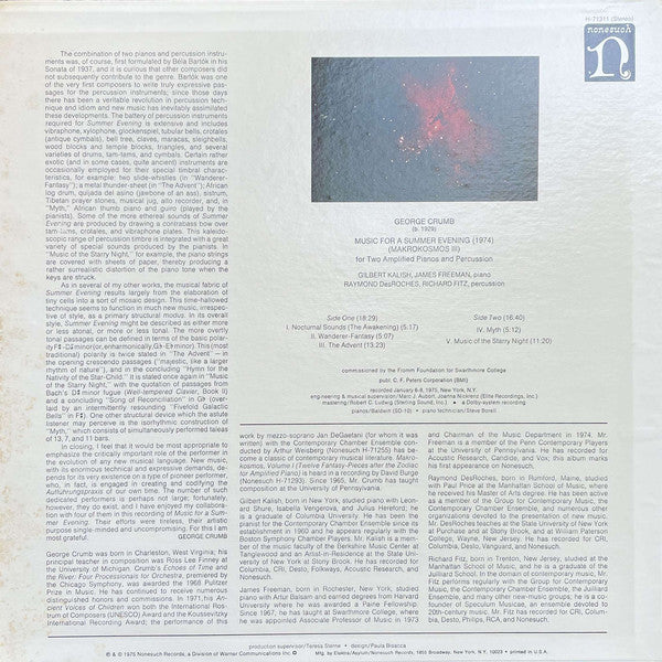 George Crumb - Music For A Summer Evening (Makrokosmos III) (Vinyl, LP, Album) Very Good Plus (VG+) / Very Good Plus (VG+)