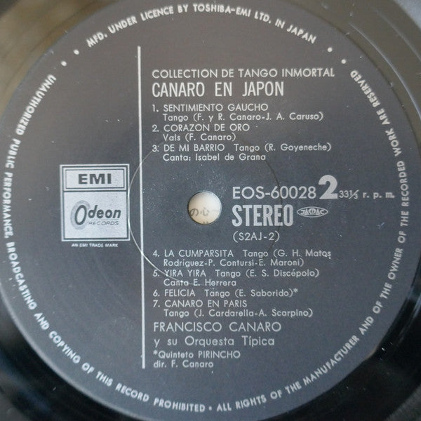Francisco Canaro Y Su Orquesta Típica - Canaro En Japón (Collection De Tango Inmortal) (Vinyl, LP, Album, Stereo) Very Good Plus (VG+) / Very Good (VG)