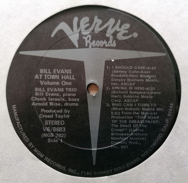 The Bill Evans Trio - Bill Evans At Town Hall (Volume One) (Vinyl, LP, Album, Reissue, Stereo) Very Good Plus (VG+) / Good Plus (G+)