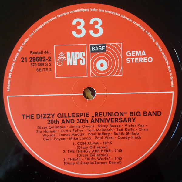 The Dizzy Gillespie Reunion Big Band - 20th And 30th Anniversary (Vinyl, LP, Album, Reissue) Near Mint (NM or M-) / Very Good Plus (VG+)
