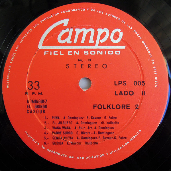Alfredo Dominguez - Folklore 2 (Vinyl, LP, Album, Stereo) Good Plus (G+) / Good (G)