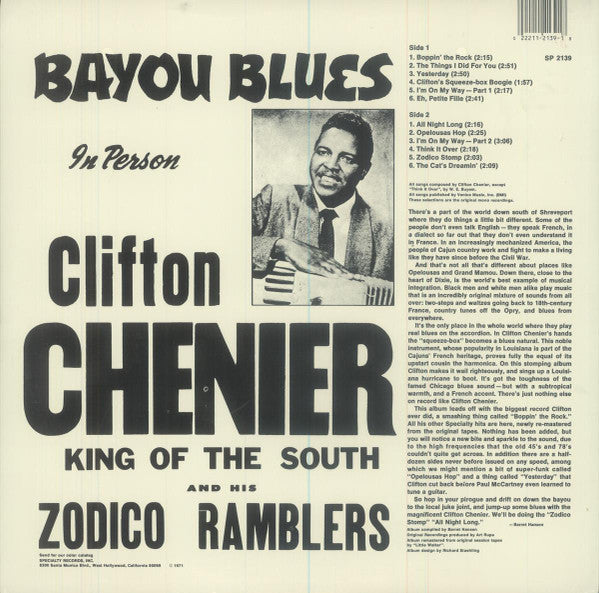 Clifton Chenier - Bayou Blues (Vinyl, LP, Compilation, Remastered) Very Good (VG) / Very Good Plus (VG+)