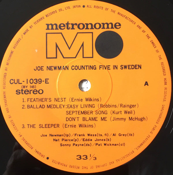 Joe Newman - Counting Five In Sweden (Vinyl, LP, Stereo) Very Good (VG) / Very Good (VG)