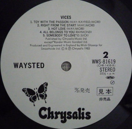 Waysted - Vices (Vinyl, LP, Album, Promo) Near Mint (NM or M-) / Very Good Plus (VG+)