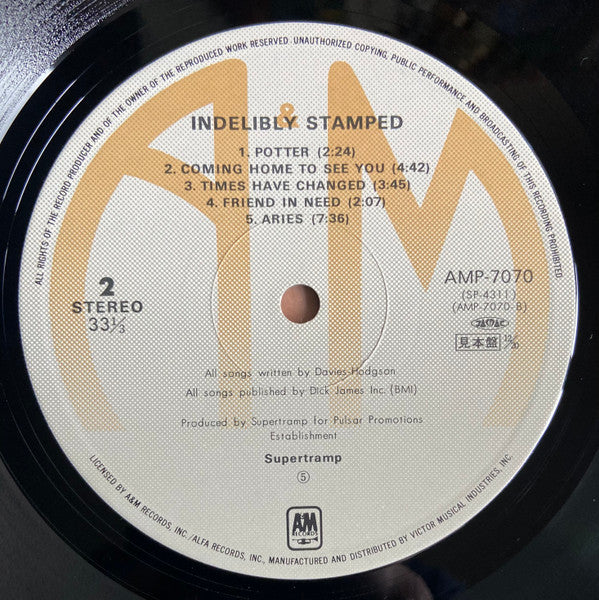 Supertramp - Indelibly Stamped (Vinyl, LP, Album, Promo, Reissue) Very Good Plus (VG+) / Very Good (VG)