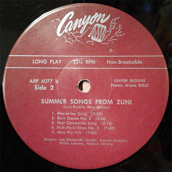 Leo Quetawki - Summer Songs From Zuni (Vinyl, LP, Album) Mint (M) / Mint (M)