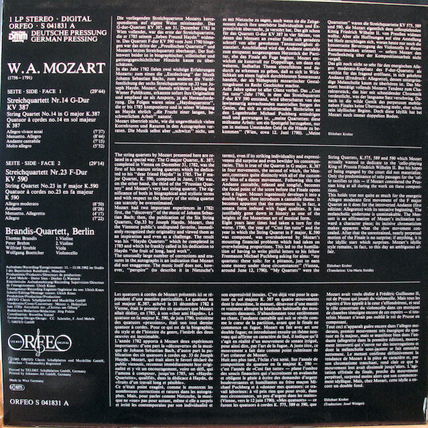Wolfgang Amadeus Mozart - Streichquartette G-Dur KV 387, F-Dur K590 (Vinyl, LP, Album, Stereo) Very Good Plus (VG+) / Very Good Plus (VG+)