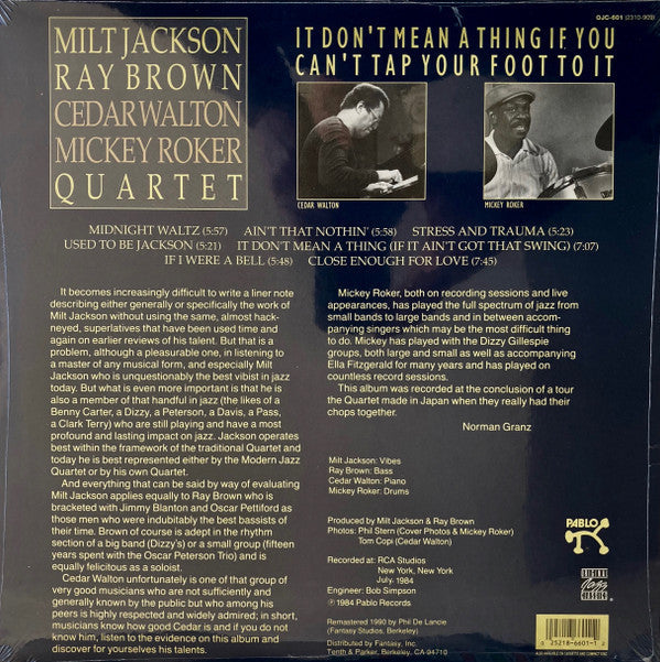 Milt Jackson Ray Brown Quartet - It Don't Mean A Thing If You Can't Tap Your Foot To It (Vinyl, LP, Album, Reissue, Remastered) Very Good (VG) / Very Good Plus (VG+)