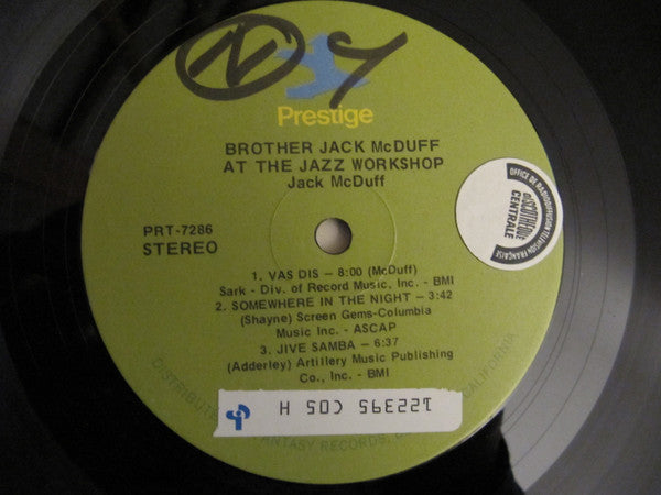 The Brother Jack McDuff Quartet - Brother Jack At The Jazz Workshop Live! (Vinyl, LP, Album, Stereo) Very Good (VG) / Very Good (VG)