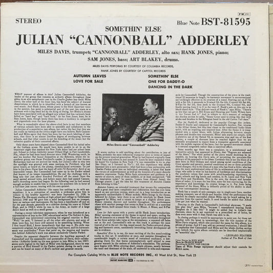 Cannonball Adderley - Somethin' Else (Vinyl, LP, Album, Reissue) Very Good Plus (VG+) / Very Good (VG)